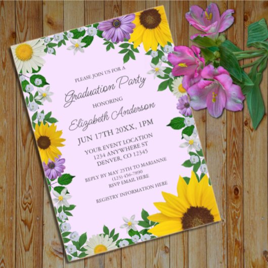 Rustic Sunflower Daisy Floral Graduation Party Acryl Uitnodigingen