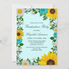 Rustic Sunflower Daisy Floral Graduation Party Kaart
