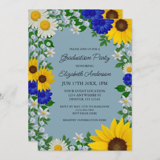 Rustic Sunflower Daisy Floral Graduation Party Kaart (Voorkant / Achterkant)