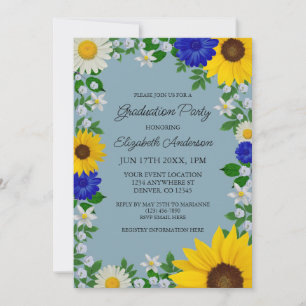 Rustic Sunflower Daisy Floral Graduation Party Kaart