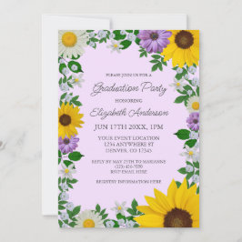Rustic Sunflower Daisy Floral Graduation Party Kaart