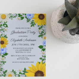 Rustic Sunflower Daisy Floral Graduation Party Kaart
