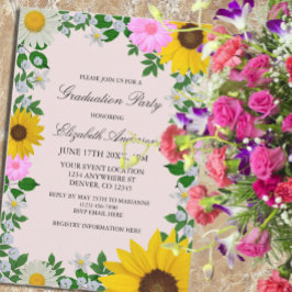 Rustic Sunflower Daisy Floral Graduation Party Kaart