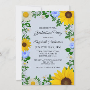 Rustic Sunflower Daisy Floral Graduation Party Kaart