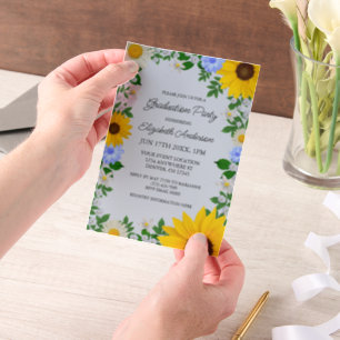 Rustic Sunflower Daisy Floral Graduation Party Vellum Uitnodigingen