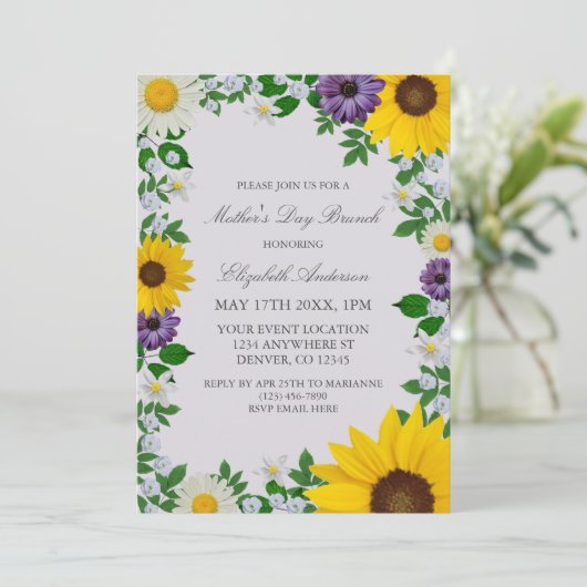 Rustic Sunflower Daisy Floral Moederdag Kaart (Staand voorkant)