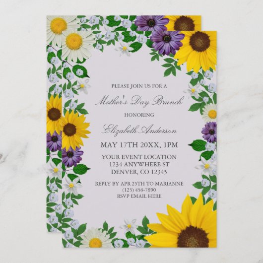 Rustic Sunflower Daisy Floral Moederdag Kaart (Voorkant / Achterkant)