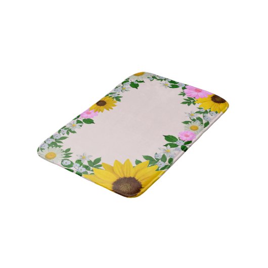Rustic Sunflower Daisy Floral Pink Badmat (Gekanteld)