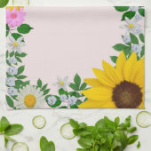 Rustic Sunflower Daisy Floral Pink Theedoek (Gevouwen)