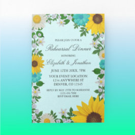 Rustic Sunflower Daisy Floral Rehearsal Dinner Kaart