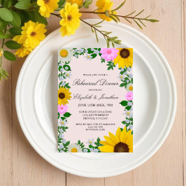 Rustic Sunflower Daisy Floral Rehearsal Dinner Kaart