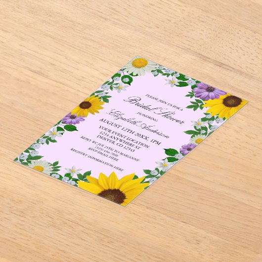 Rustic Sunflower Daisy Floral Vrijgezellenfeest Acryl Uitnodigingen (Laagn)