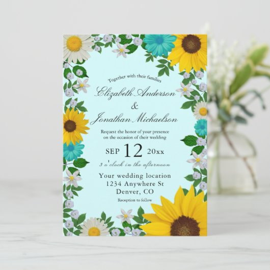 Rustic Sunflower Daisy Floral Wedding Kaart (Staand voorkant)