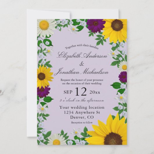 Rustic Sunflower Daisy Floral Wedding Kaart (Voorkant)