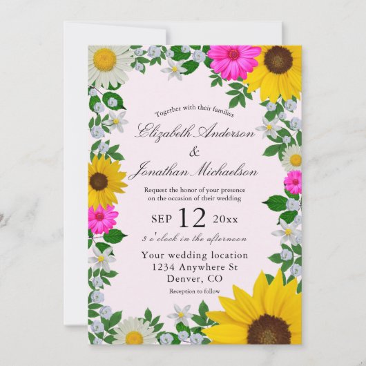 Rustic Sunflower Daisy Floral Wedding Kaart (Voorkant)
