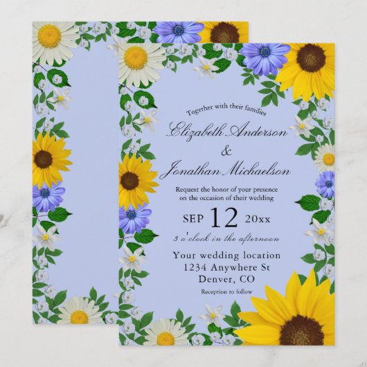 Rustic Sunflower Daisy Floral Wedding Kaart (Voorkant / Achterkant)