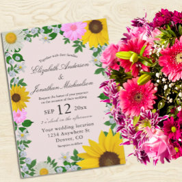 Rustic Sunflower Daisy Floral Wedding Kaart