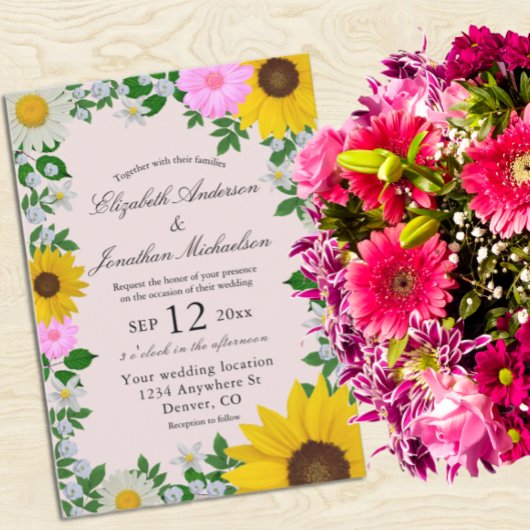 Rustic Sunflower Daisy Floral Wedding Kaart