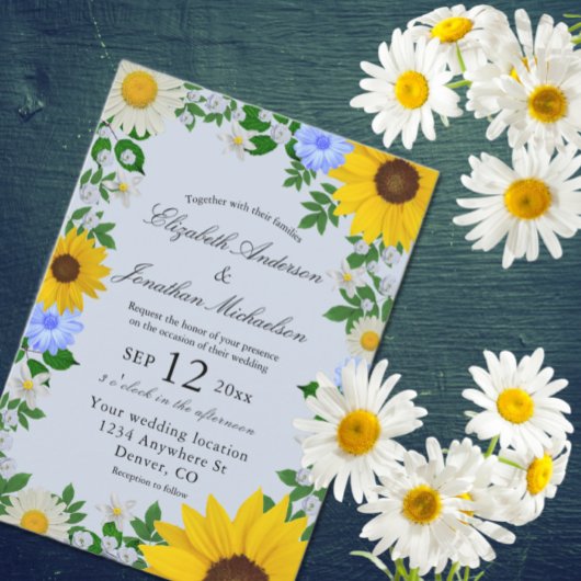 Rustic Sunflower Daisy Floral Wedding Kaart