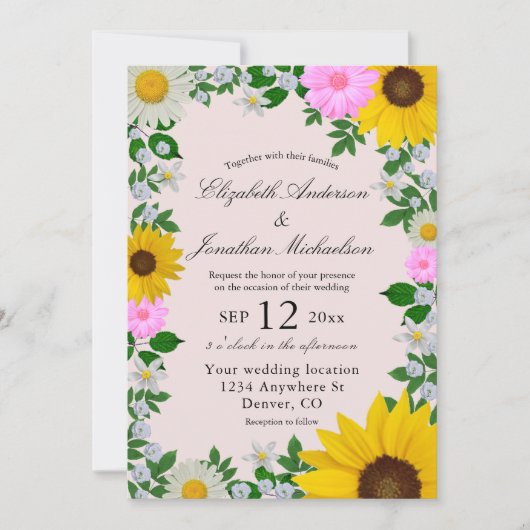 Rustic Sunflower Daisy Floral Wedding Kaart (Voorkant)