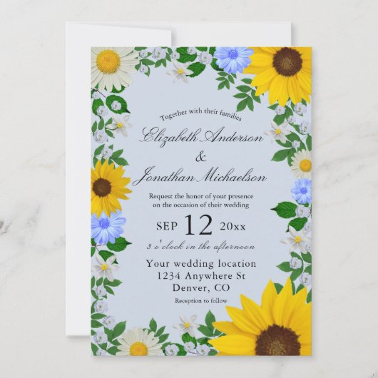 Rustic Sunflower Daisy Floral Wedding Kaart (Voorkant)