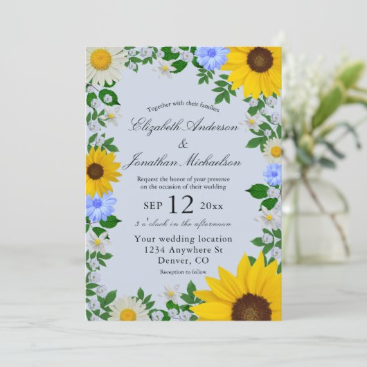 Rustic Sunflower Daisy Floral Wedding Kaart (Staand voorkant)
