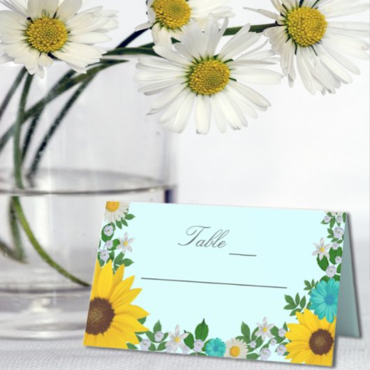 Rustic Sunflower Daisy Floral Wedding Plaatskaartje