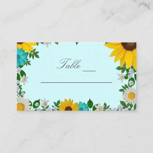 Rustic Sunflower Daisy Floral Wedding Plaatskaartje (Voorkant)