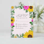 Rustic Sunflower Daisy Floral Wedding RSVP Kaartje (Staand voorkant)