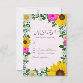 Rustic Sunflower Daisy Floral Wedding RSVP Kaartje