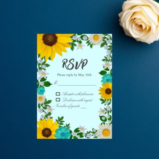Rustic Sunflower Daisy Floral Wedding RSVP Kaartje