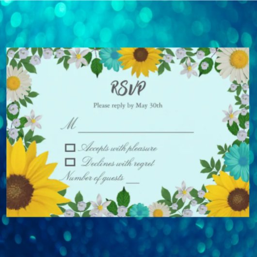 Rustic Sunflower Daisy Floral Wedding RSVP Kaartje