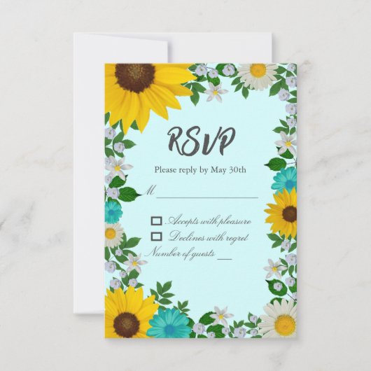 Rustic Sunflower Daisy Floral Wedding RSVP Kaartje (Voorkant)