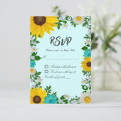 Rustic Sunflower Daisy Floral Wedding RSVP Kaartje (Staand voorkant)