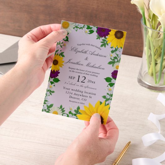 Rustic Sunflower Daisy Floral Wedding Vellum Uitnodigingen (Draagbaar)