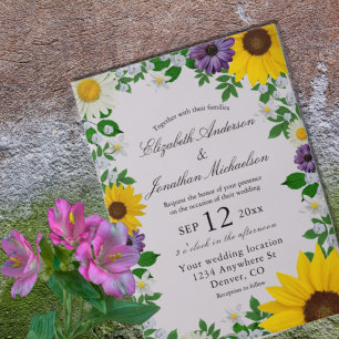 Rustic Sunflower Daisy Floral Wedding Vellum Uitnodigingen
