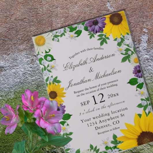 Rustic Sunflower Daisy Floral Wedding Vellum Uitnodigingen