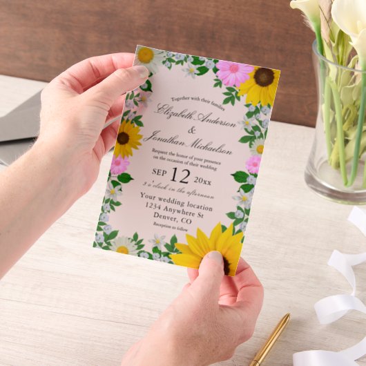 Rustic Sunflower Daisy Floral Wedding Vellum Uitnodigingen (Draagbaar)