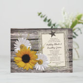 Rustic Sunflower Daisy Lace Wood Wedding Kaart (Staand voorkant)