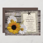 Rustic Sunflower Daisy Lace Wood Wedding Kaart (Voorkant / Achterkant)