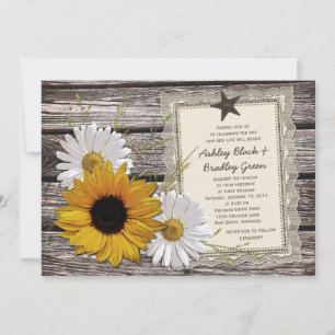Rustic Sunflower Daisy Lace Wood Wedding Kaart