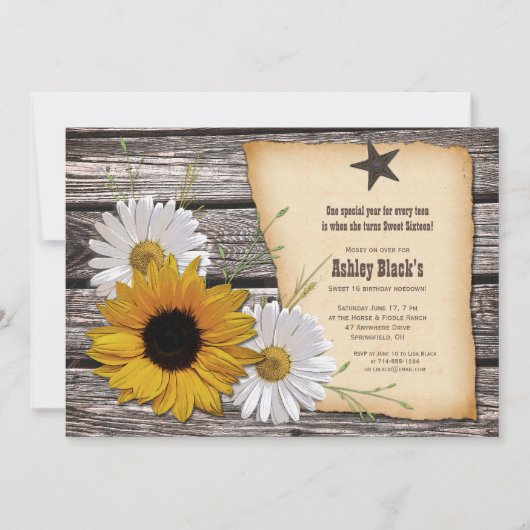 Rustic Sunflower Daisy Sweet 16 Birthday Kaart (Voorkant)