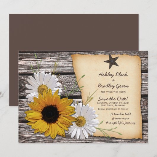 Rustic Sunflower Daisy Wedding Save the Date (Voorkant / Achterkant)