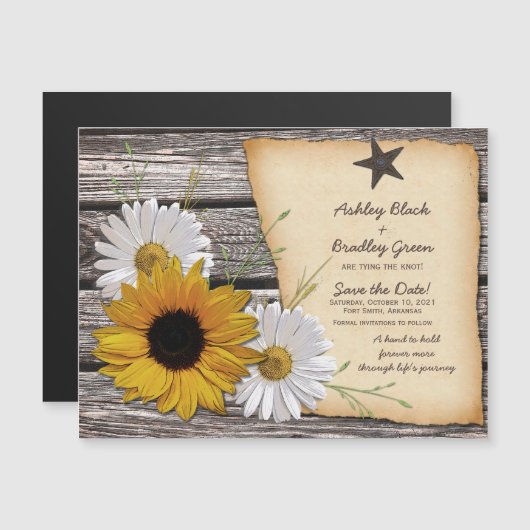 Rustic Sunflower Daisy Wedding Save the Date (Voorkant / Achterkant)