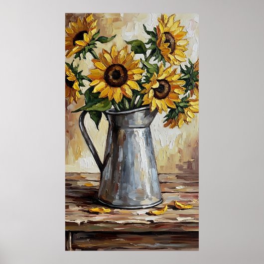 Rustic Sunflower Decor Expressionist Painting Poster (Voorkant)