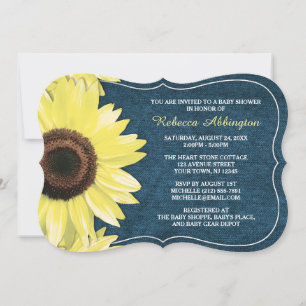 Rustic Sunflower Denim Baby Shower-uitnodigingen Kaart