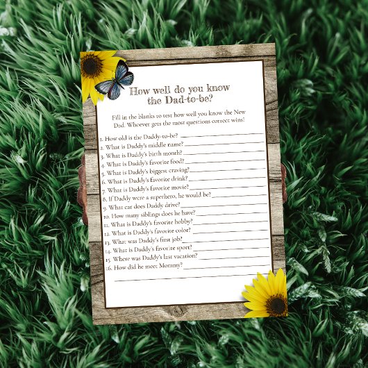 Rustic Sunflower die vader het beste Baby shower k Kaart