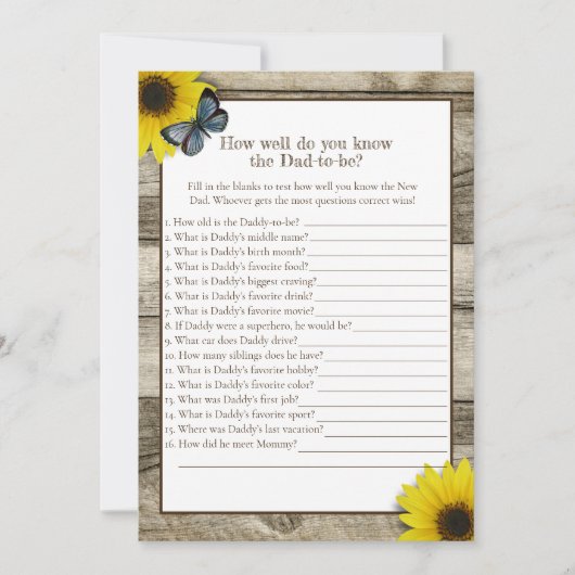 Rustic Sunflower die vader het beste Baby shower k Kaart (Voorkant)