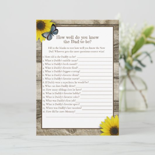 Rustic Sunflower die vader het beste Baby shower k Kaart (Staand voorkant)