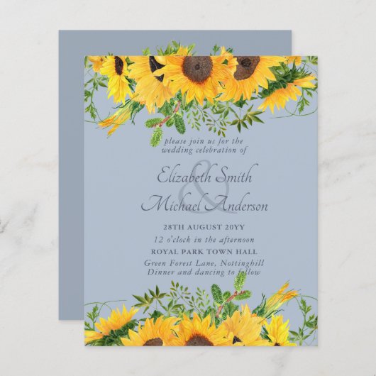 Rustic Sunflower Dusty Blue Thmed Wedding (Voorkant / Achterkant)